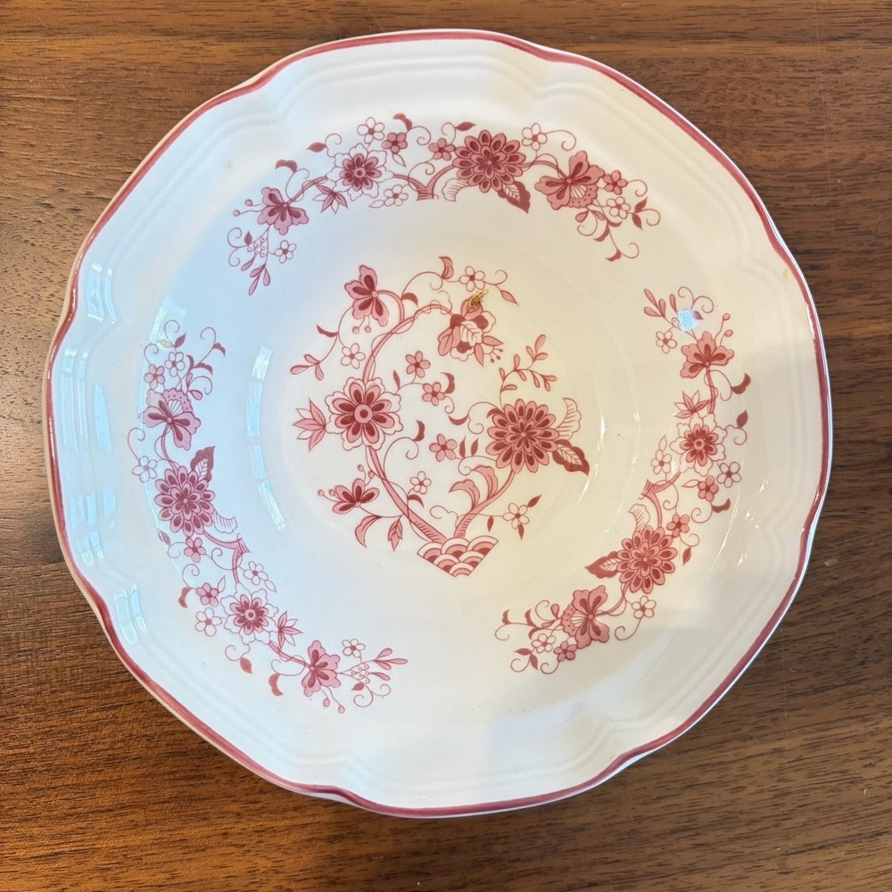 Korea Cereal Bowl Pink Floral Scalloped Edge 7 1/4" Lot of 6